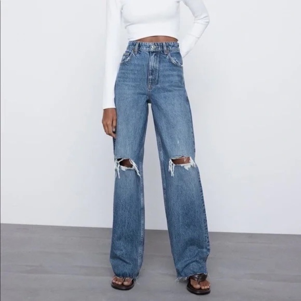 Zara wide leg distressed jeans